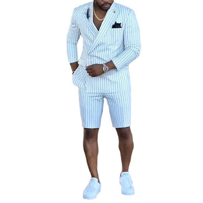 British Style Casual Black Striped Men's Trendy New Shorts Suit
