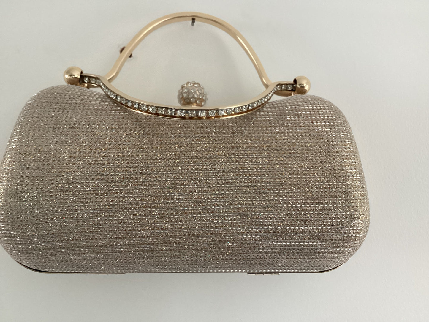 Gold Glitter Evening clutch bag with diamanté handles