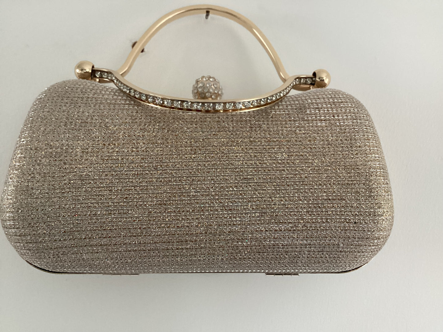 Gold Glitter Evening clutch bag with diamanté handles