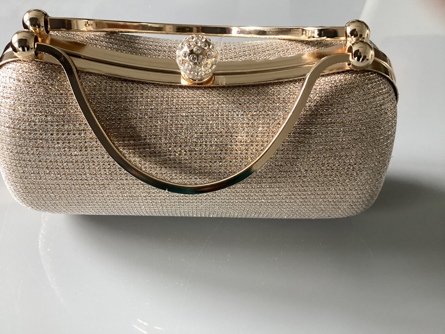 Gold Glitter Evening clutch bag with diamanté handles