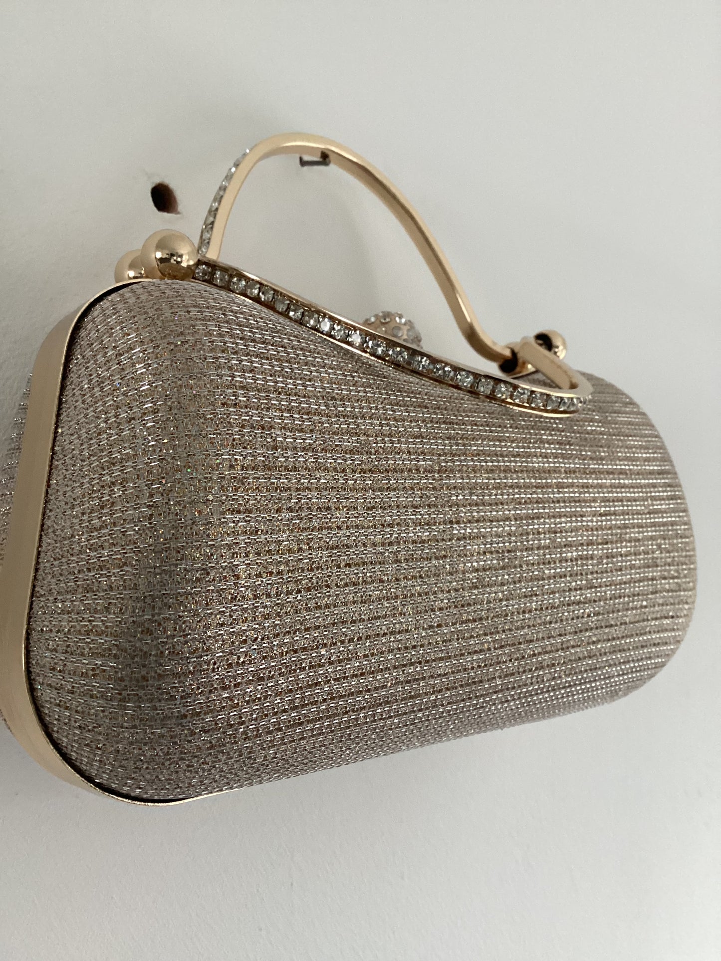 Gold Glitter Evening clutch bag with diamanté handles