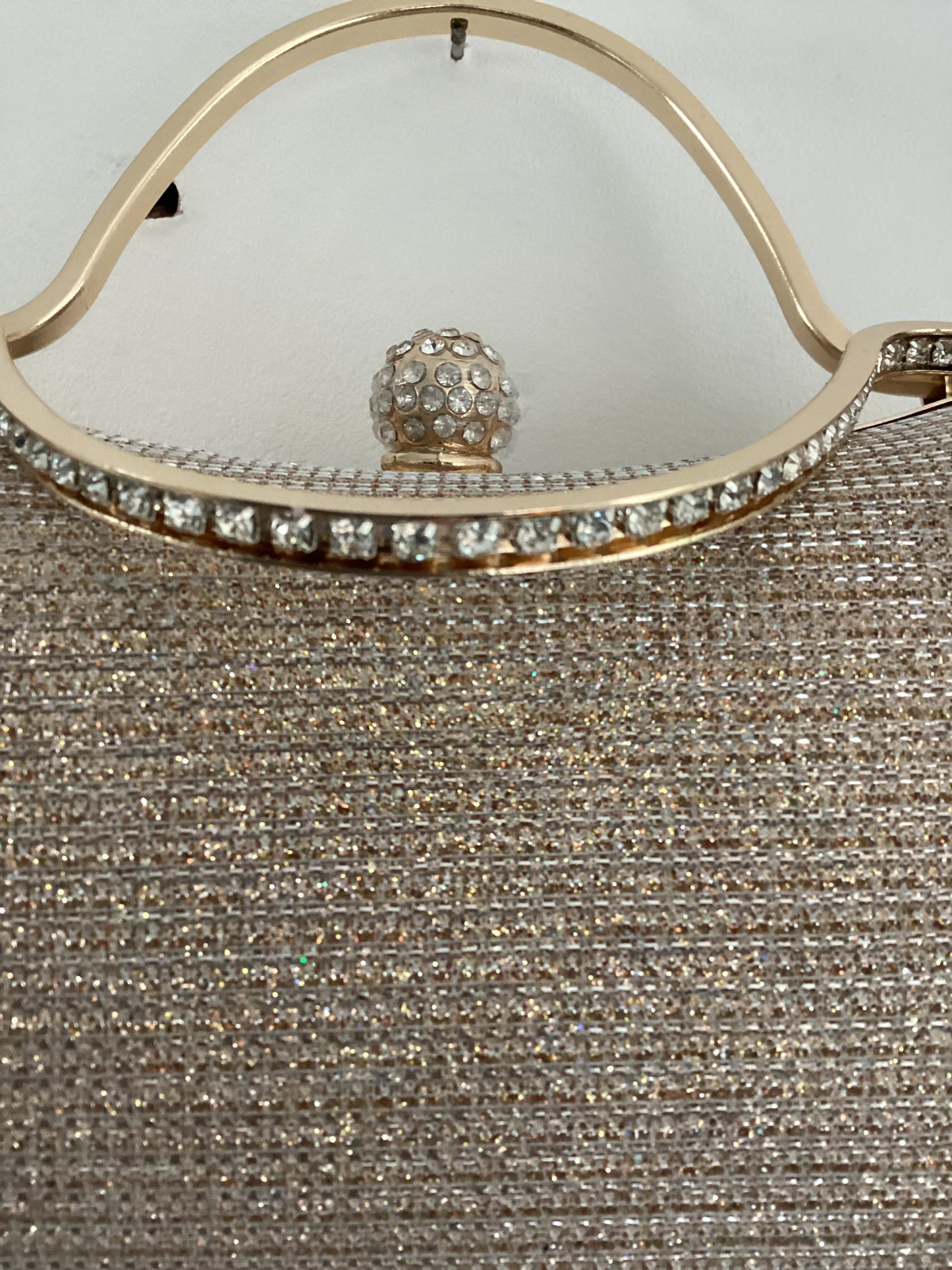 Gold Glitter Evening clutch bag with diamanté handles