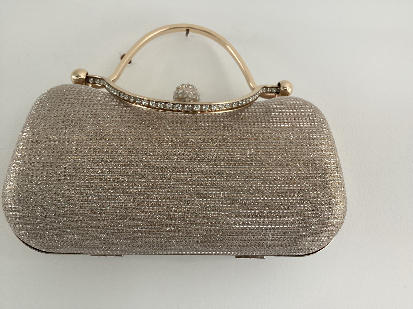 Gold Glitter Evening clutch bag with diamanté handles