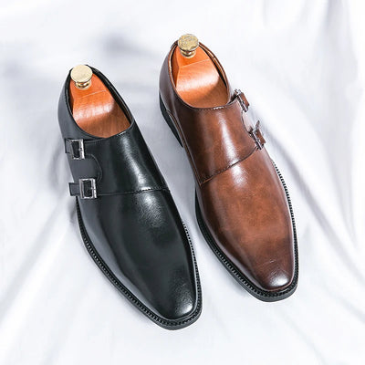 2024 New Leather Shoes for Men Monk Shoes Classic Brown Wedding Shoes for Men Fashion Casual Men Shoes Evening Dress Moccasins